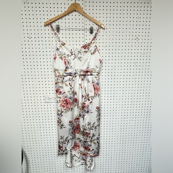 Lulu's White and Pink Floral Midi Dress - Picture 2 of 7